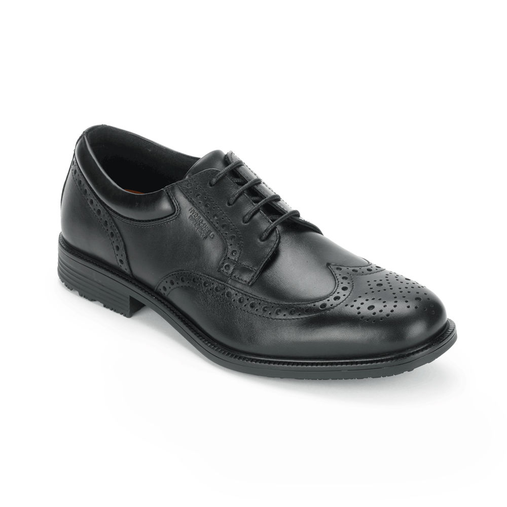 Rockport Mens Dress Shoes Black - Essential Details Waterproof Wingtip - UK 937-UYXOBZ